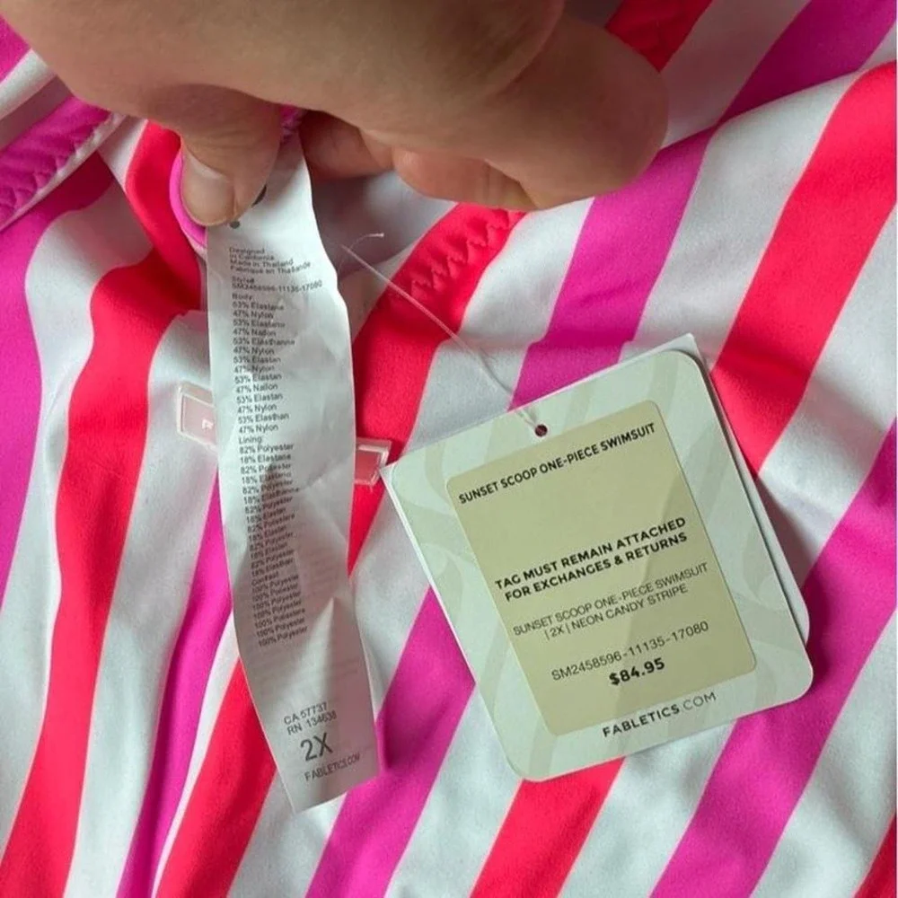 NWT Fabletics Sunset Scoop One-Piece pink & white stripe one piece swimsuit XXL‎